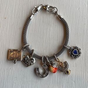 Brighton silver thick serpentine chain with 6 charms on bracelet‎
